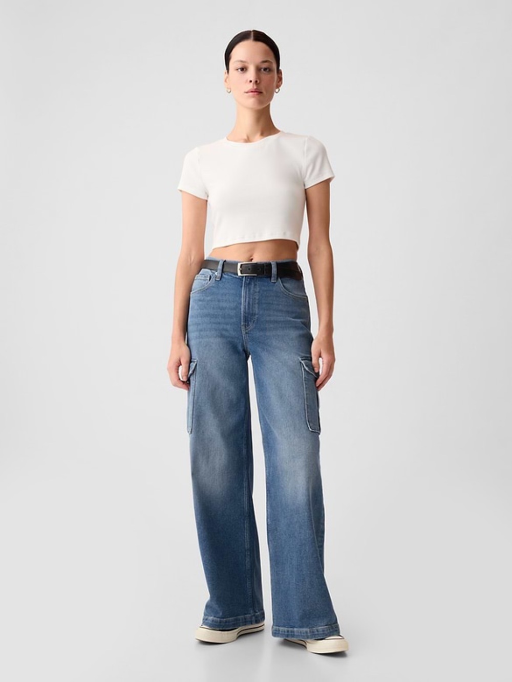 Gap Denim High Rise Stride Wide-Leg Cargo Jeans size 16/ 33R